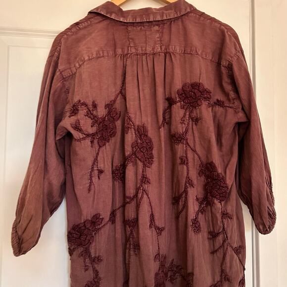 Kyla Seo Anthropologie Embroidered Shirt Dress Women’s Small Burgundy Bohemian - Picture 9 of 12